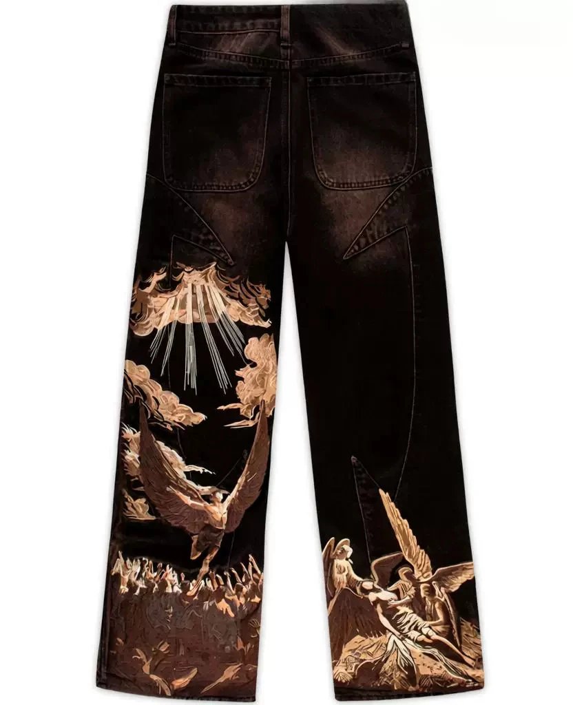 Unbranded Jeans Wide-Leg Floral Embroidered — Black Brown (produced)