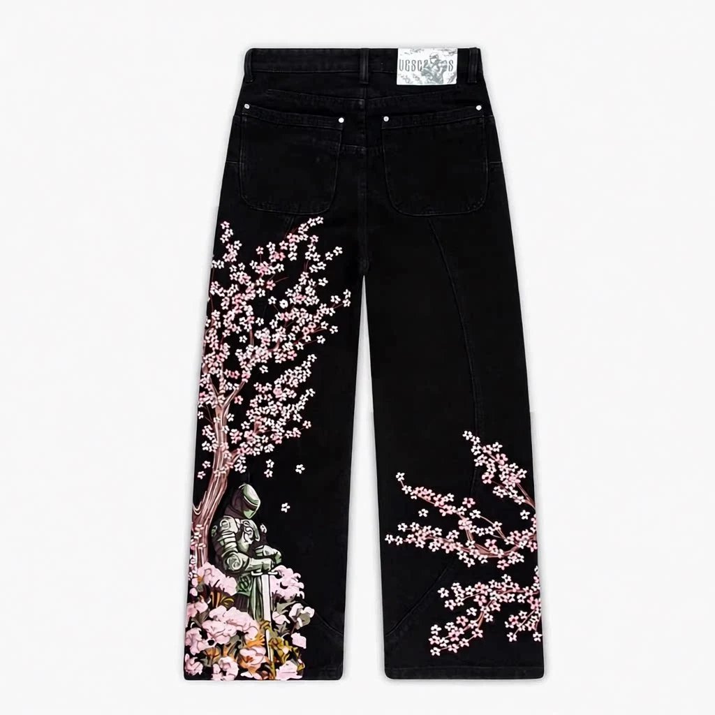 Unbranded Jeans Wide-Leg Floral Embroidered image 3