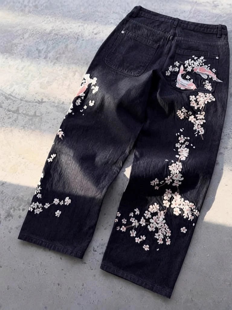 Unbranded Jeans Wide-Leg Floral Embroidered — 3
