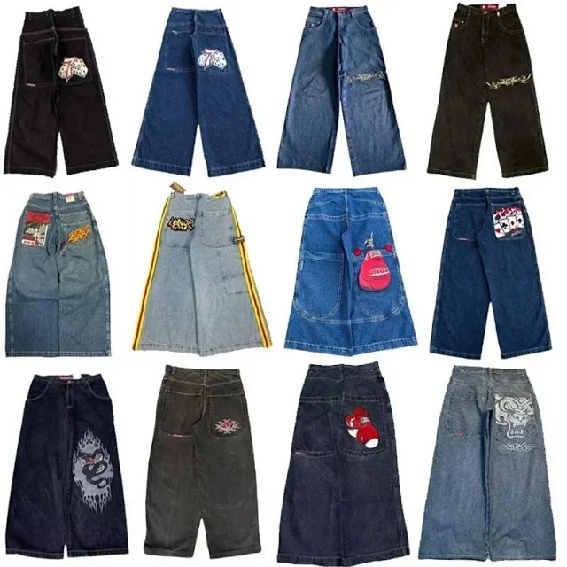 UNCOJEANS Wide-Leg Graphic Patch Jeans product detail image 1