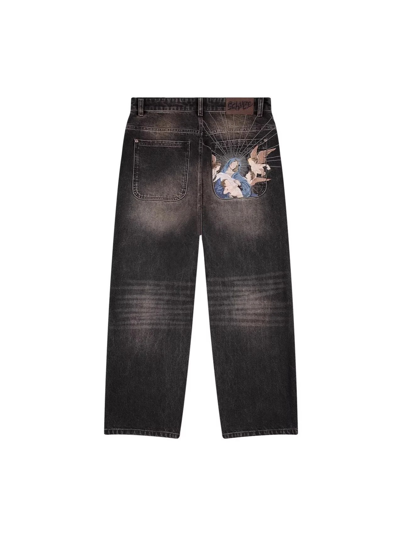 Unbranded Jeans Wide-Leg Floral Embroidered — Black trousers