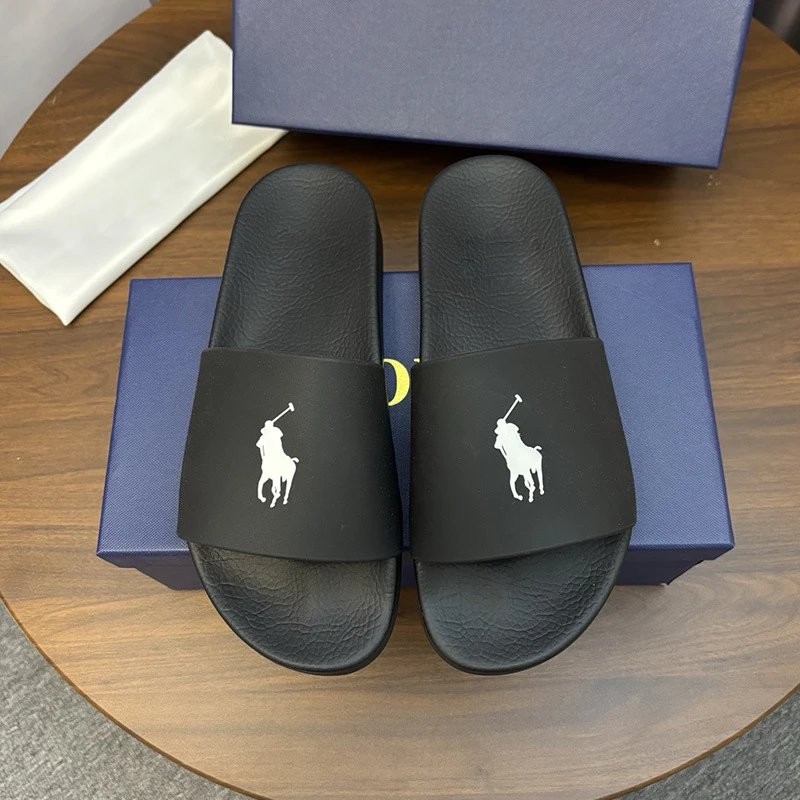 Polo Ralph Lauren Slippers Player Logo Slide — Black and white horse