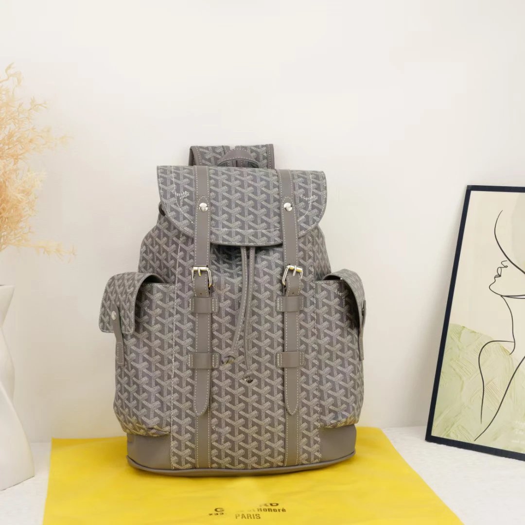 Goyard Backpacks Monogram flap backpack with side pockets — gray