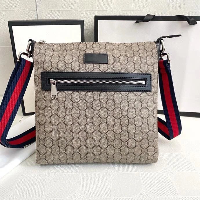 Unbranded Crossbody Bags Monogram-Pattern Bag with Front Zip Pocket and Striped Strap — Khaki, large size 27*28.5*5 CM