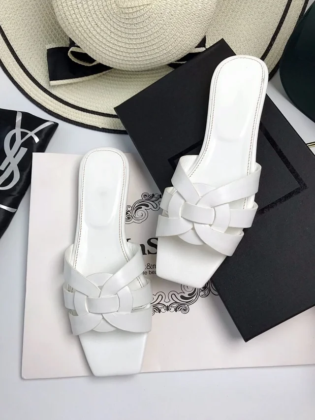 Unbranded Sandals Square-Toe Woven Strap Flat Slides product detail image 19