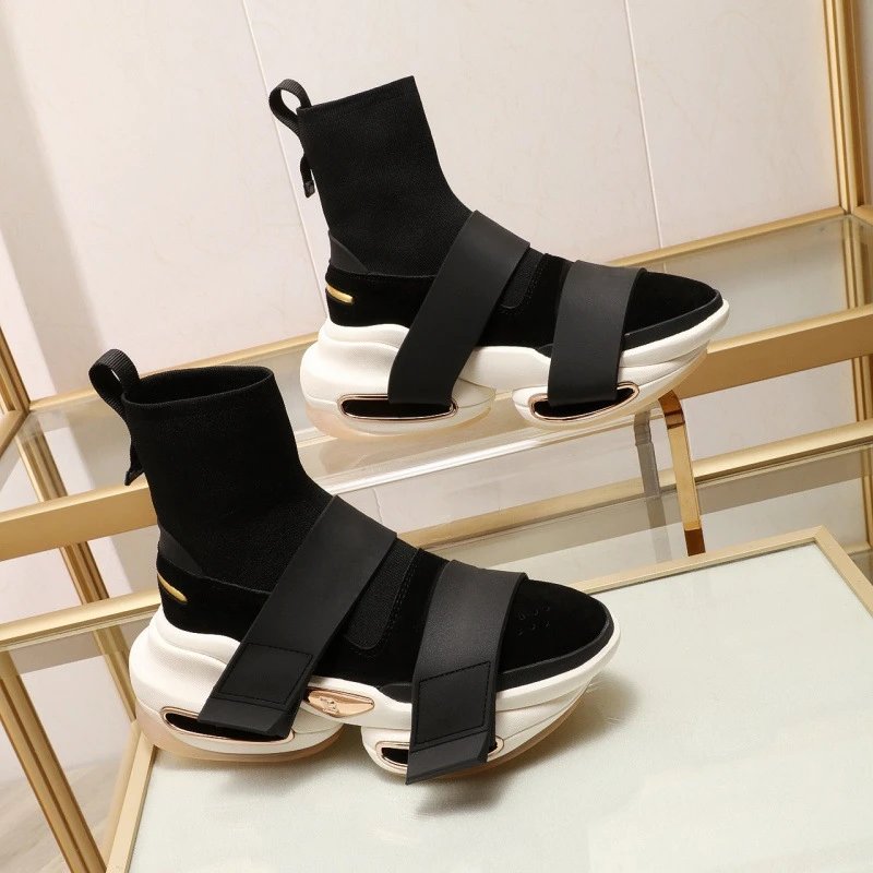 Unbranded Boots Knit sock sneakers with wide crossover straps and chunky platform soles product image