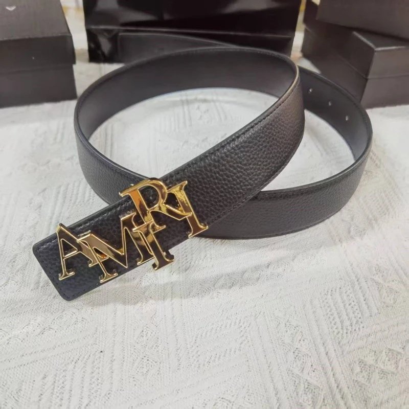 Amiri Belts 3.8 cm belt with letter buckle — Lychee-pattern gold buckle