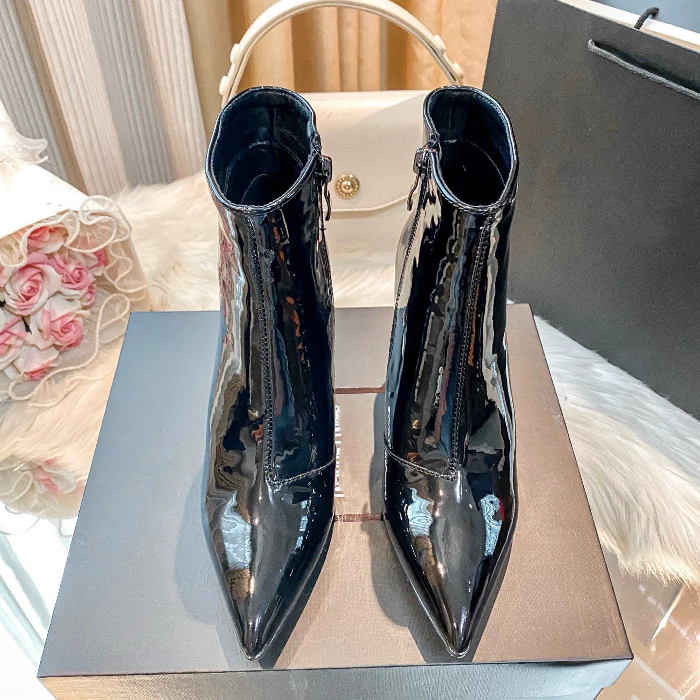 Saint Laurent Boots Pointed-Toe Ankle with Logo Heel image 2