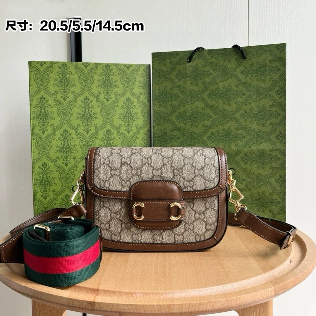 Gucci Crossbody Bags Horsebit 1955 saddle bag — Brown leather with houndstooth pattern