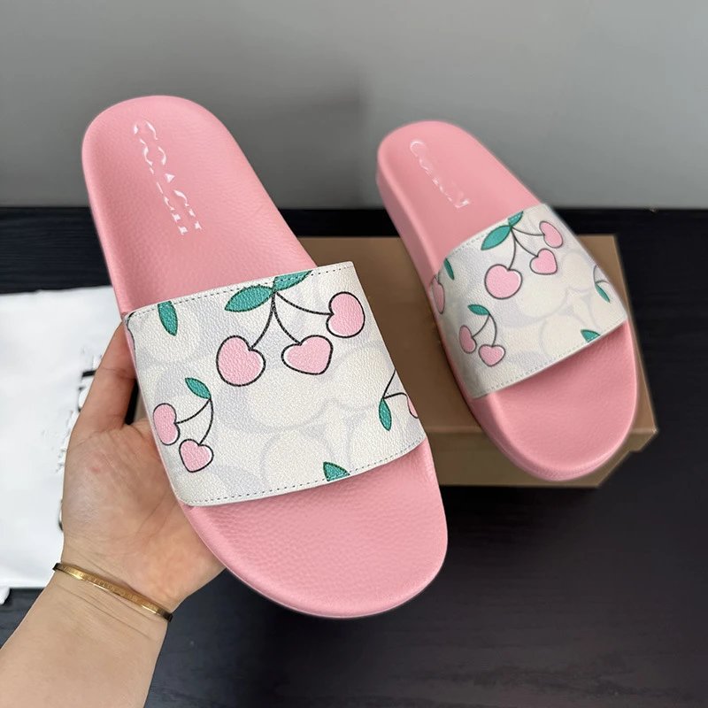 Coach Slippers Monogram Print Slide — Pink cherry
