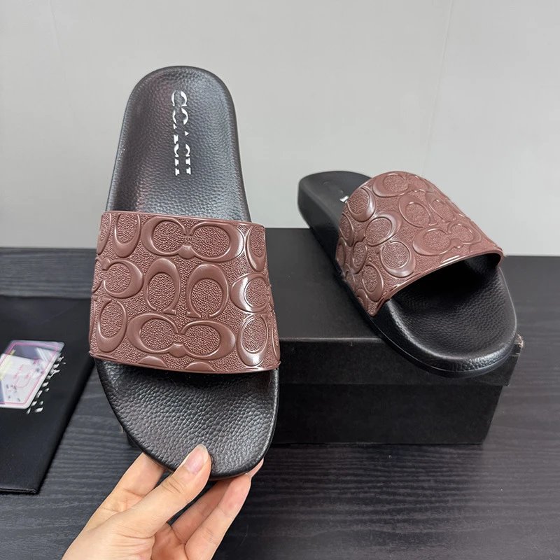 Coach Slippers Monogram Print Slide — brown