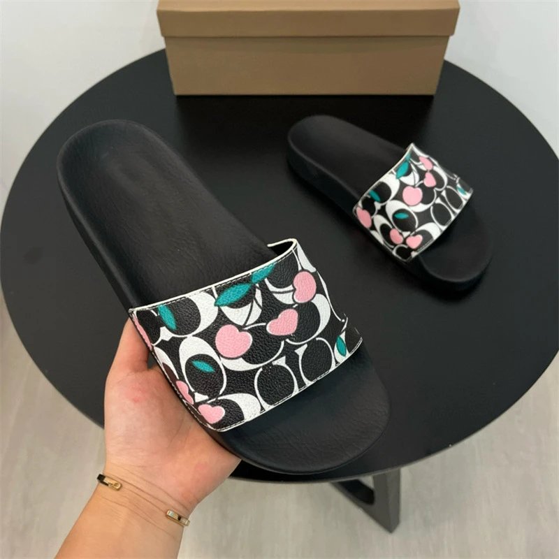 Coach Slippers Monogram Print Slide — Black and white powder