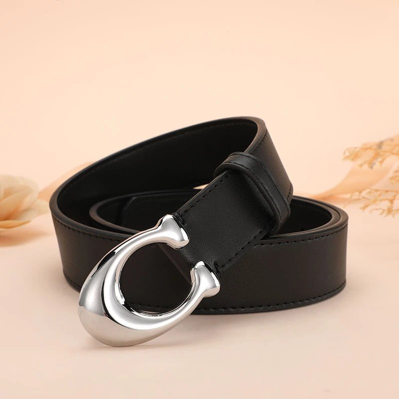Unbranded Belts C-Shaped Buckle Belt — Black with silver buckle 3.2