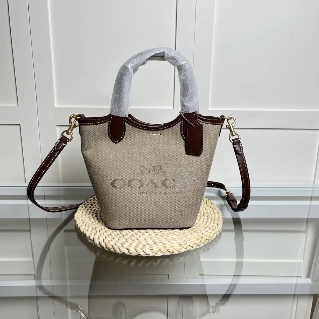 Coach Handbags Mini Bucket Bag with Detachable Crossbody Strap — Brown canvas