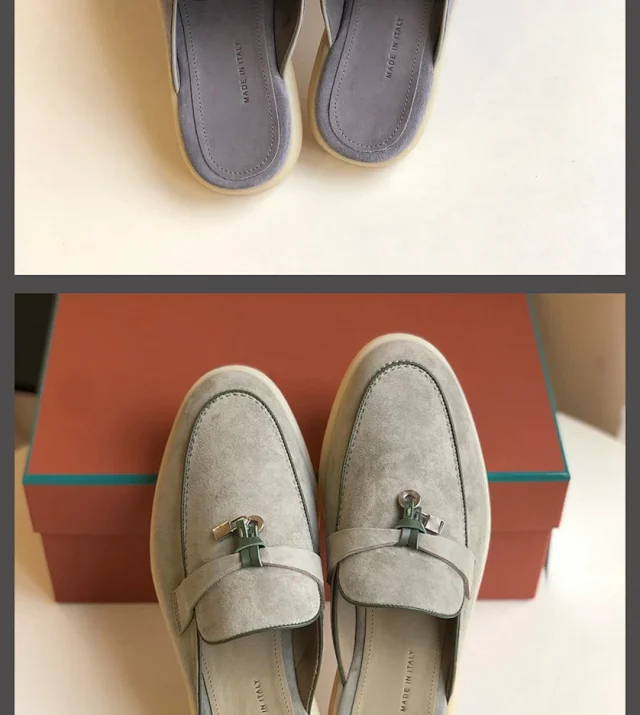 Unbranded Slippers Suede Loafer Mules with Metal Ornament product detail image 14