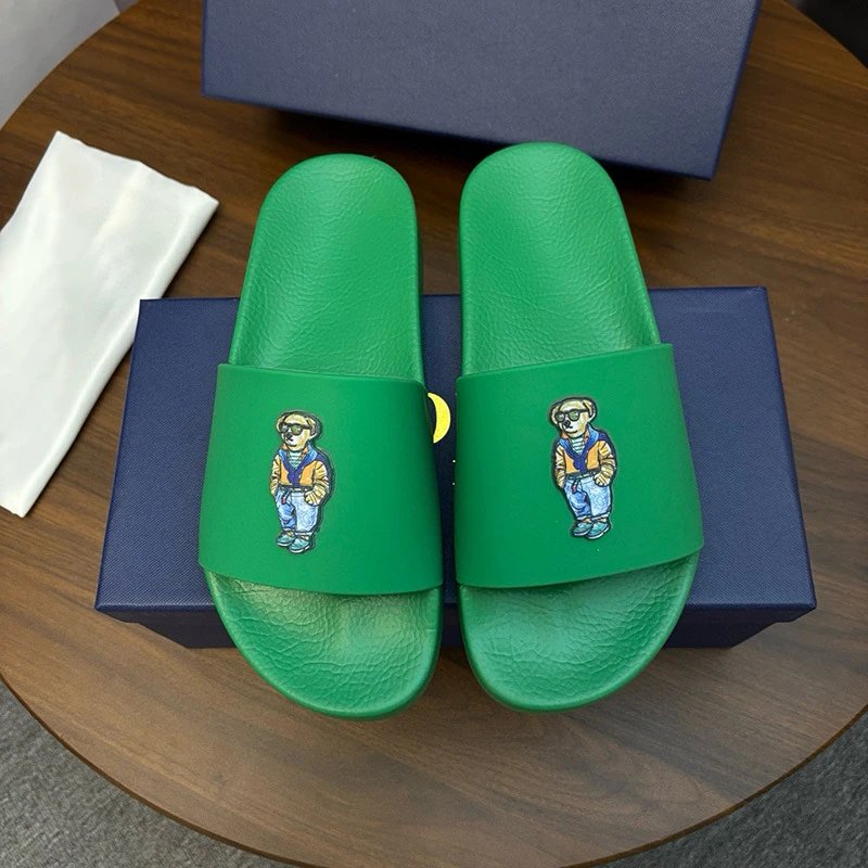 Polo Ralph Lauren Slippers Player Logo Slide — Green Orange Bear