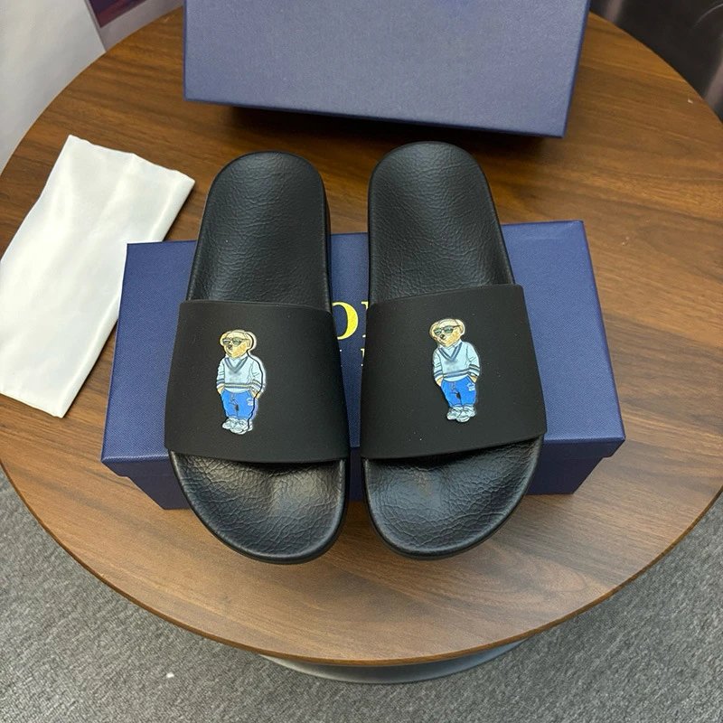Polo Ralph Lauren Slippers Player Logo Slide — Black Blue Bear