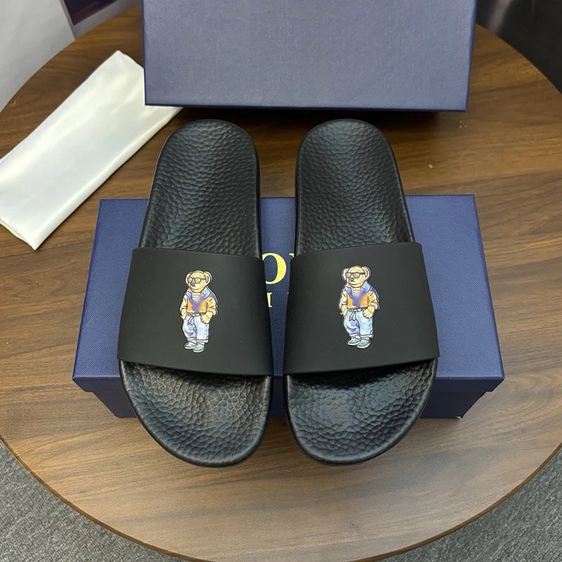 Polo Ralph Lauren Slippers Player Logo Slide — Black Orange Bear