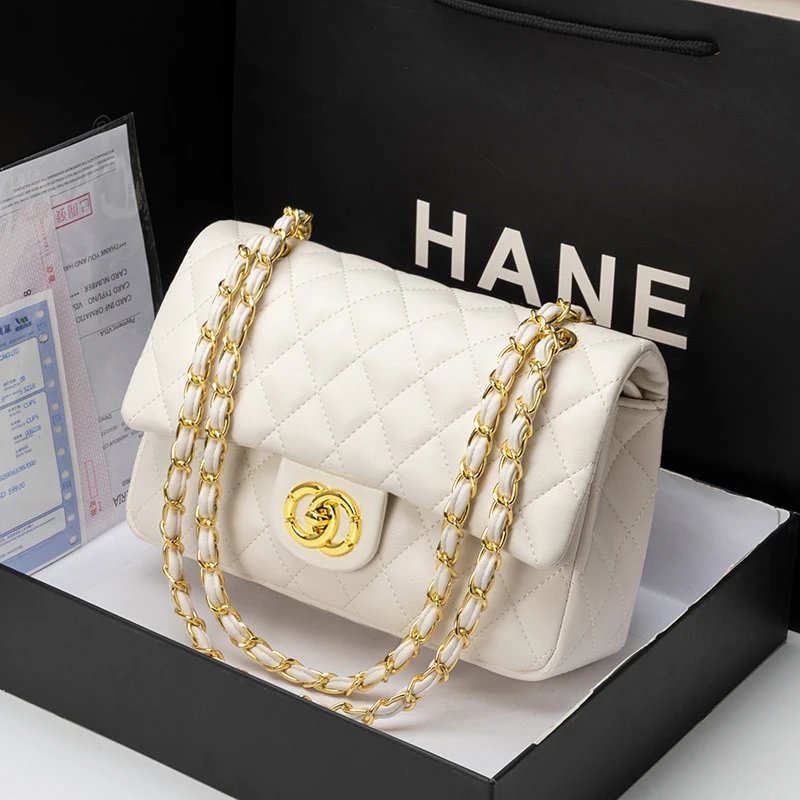 Chanel Crossbody Bags Quilted Flap Chain Strap — double ring rice white