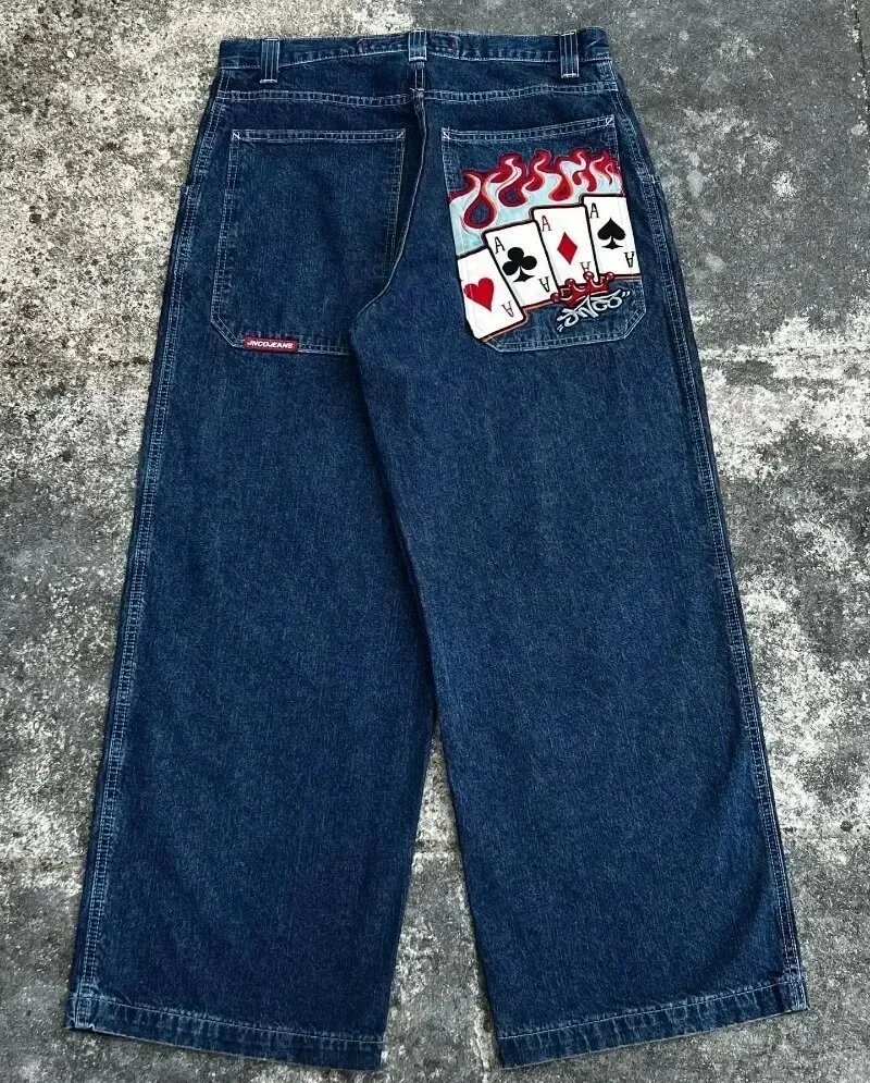 UNCOJEANS Wide-Leg Graphic Patch Jeans — N23 Blue