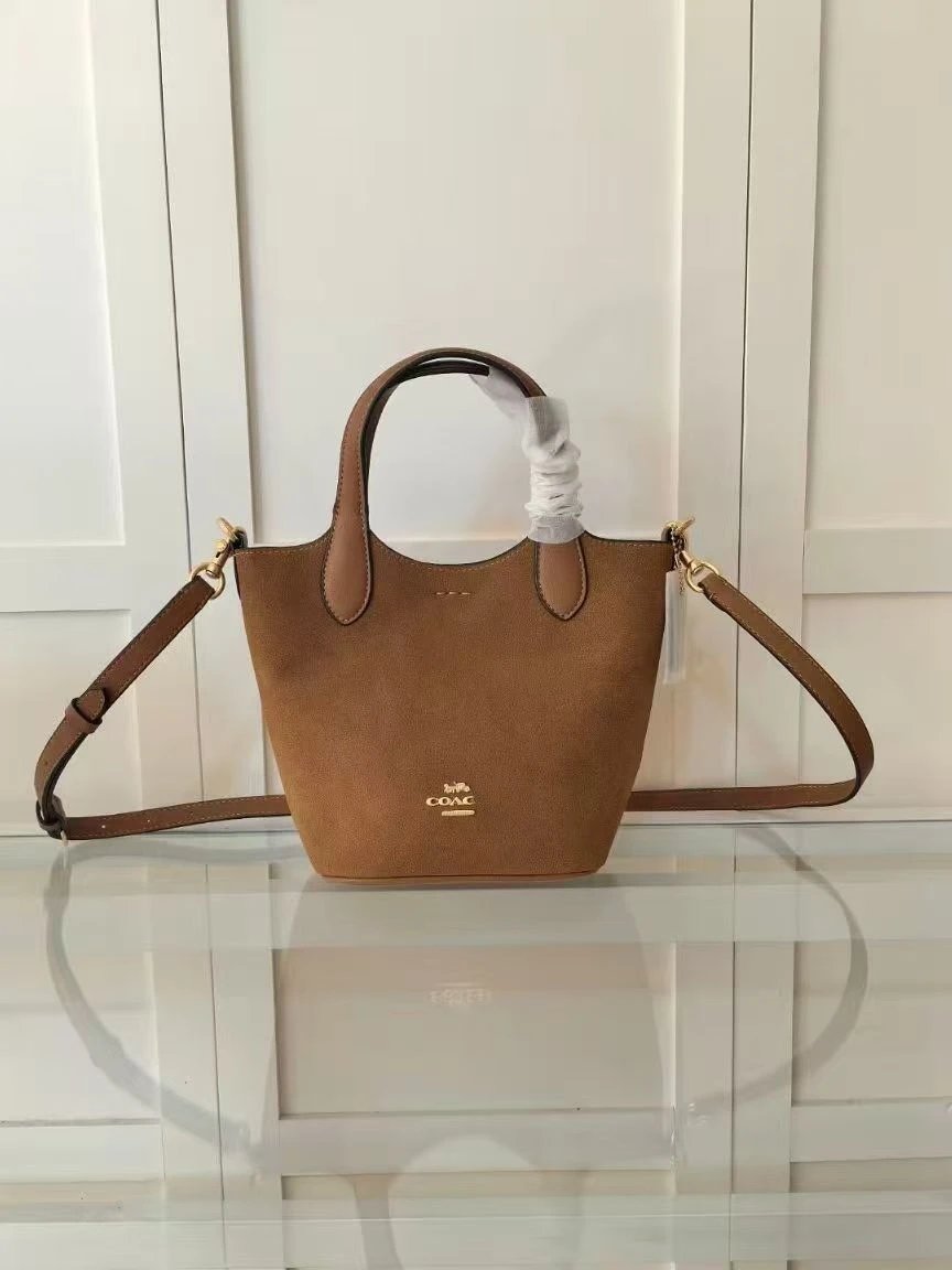 Coach Handbags Mini Bucket Bag with Detachable Crossbody Strap — brown velvet
