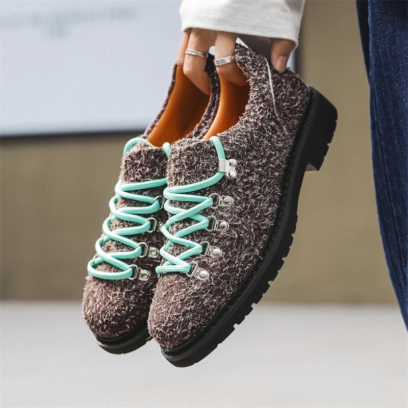 Unbranded Casual Shoes Textured Lace-Up Lug Sole — Brown