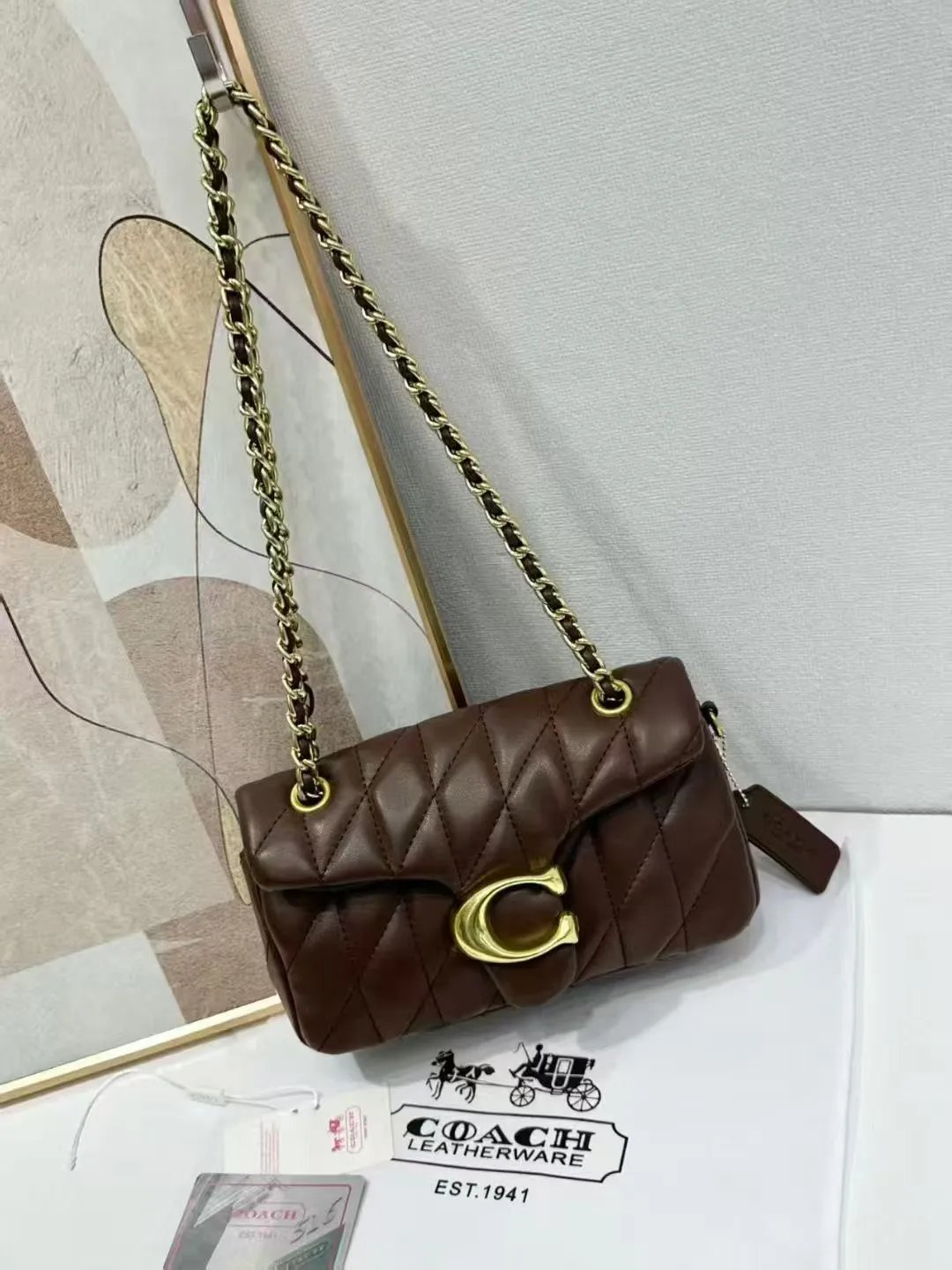 Coach Shoulder Bags Quilted Tabby chain bag — Coffee (gift box packaging)