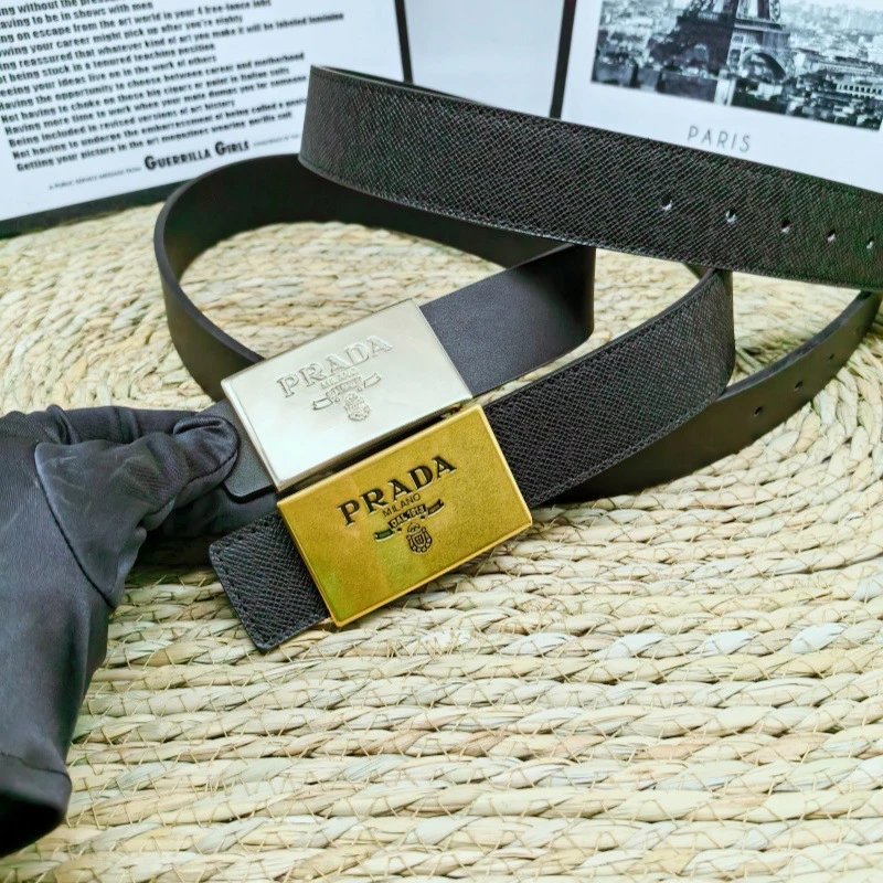 Prada Belts Saffiano-textured belt with rectangular logo buckle product image