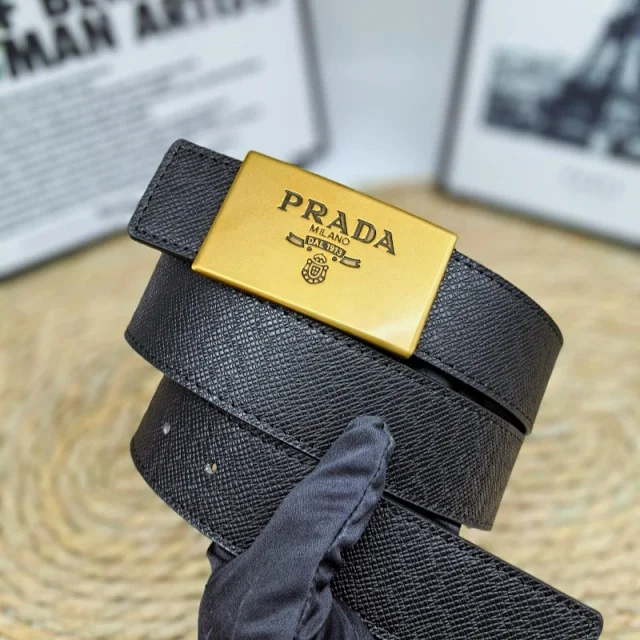 Prada Belts Saffiano-textured belt with rectangular logo buckle product detail image 3