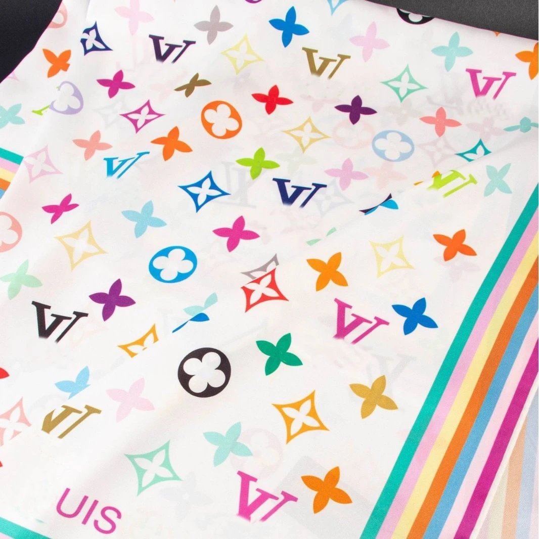 Unbranded Scarves Square scarf with multicolor floral geometric print and striped border image 3