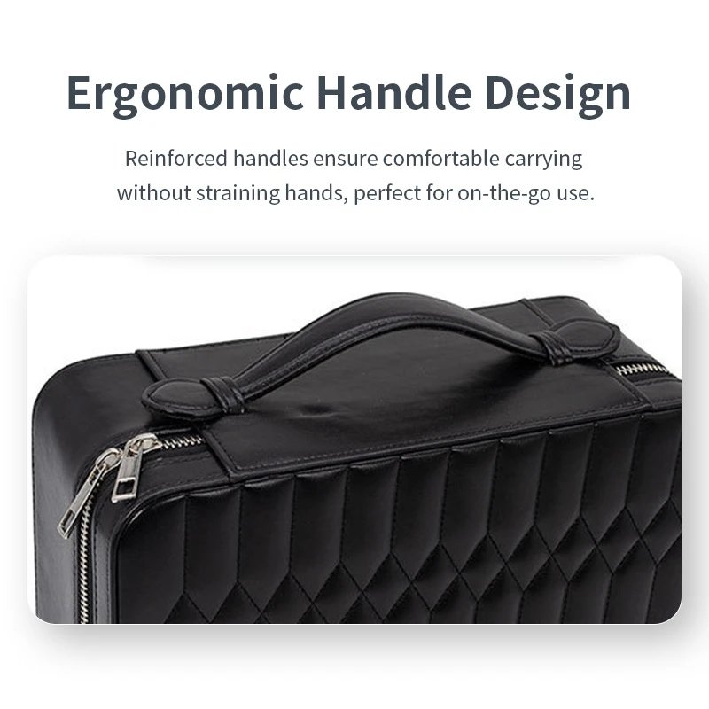 Unbranded Uncategorized Quilted PU Leather Zip Jewelry Storage Case with Handle image 3