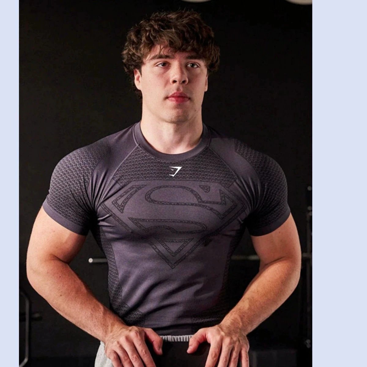 YoungLA T-Shirts Men's short-sleeve compression athletic T-shirt with Superman emblem — Gray-Shark
