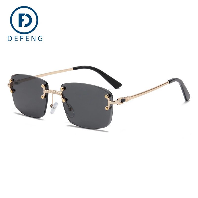 Unbranded Eyewear Rimless Square Gradient Sunglasses — C1 gold frame with black and gray lenses