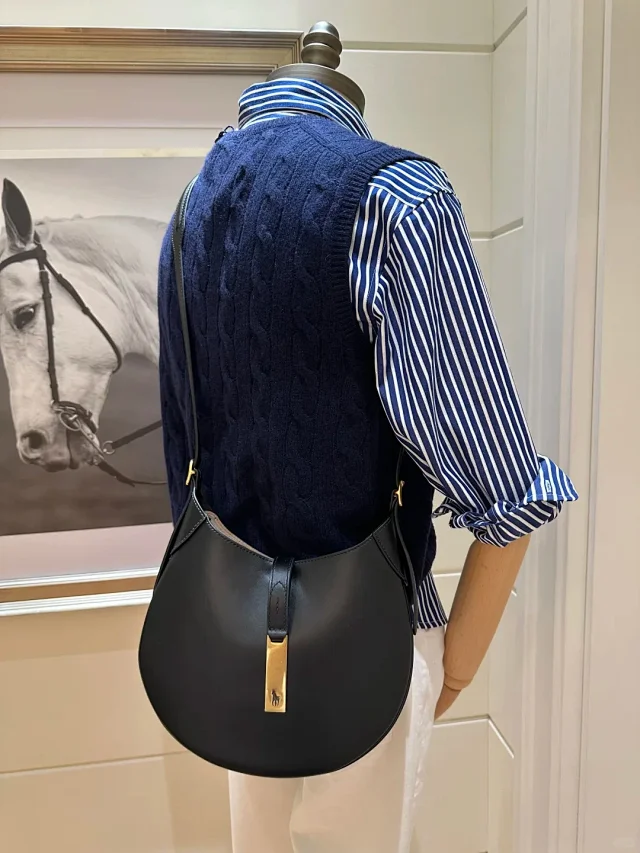 Unbranded Shoulder Bags Crescent Hobo Bag with Gold-Tone Horse Emblem product detail image 1