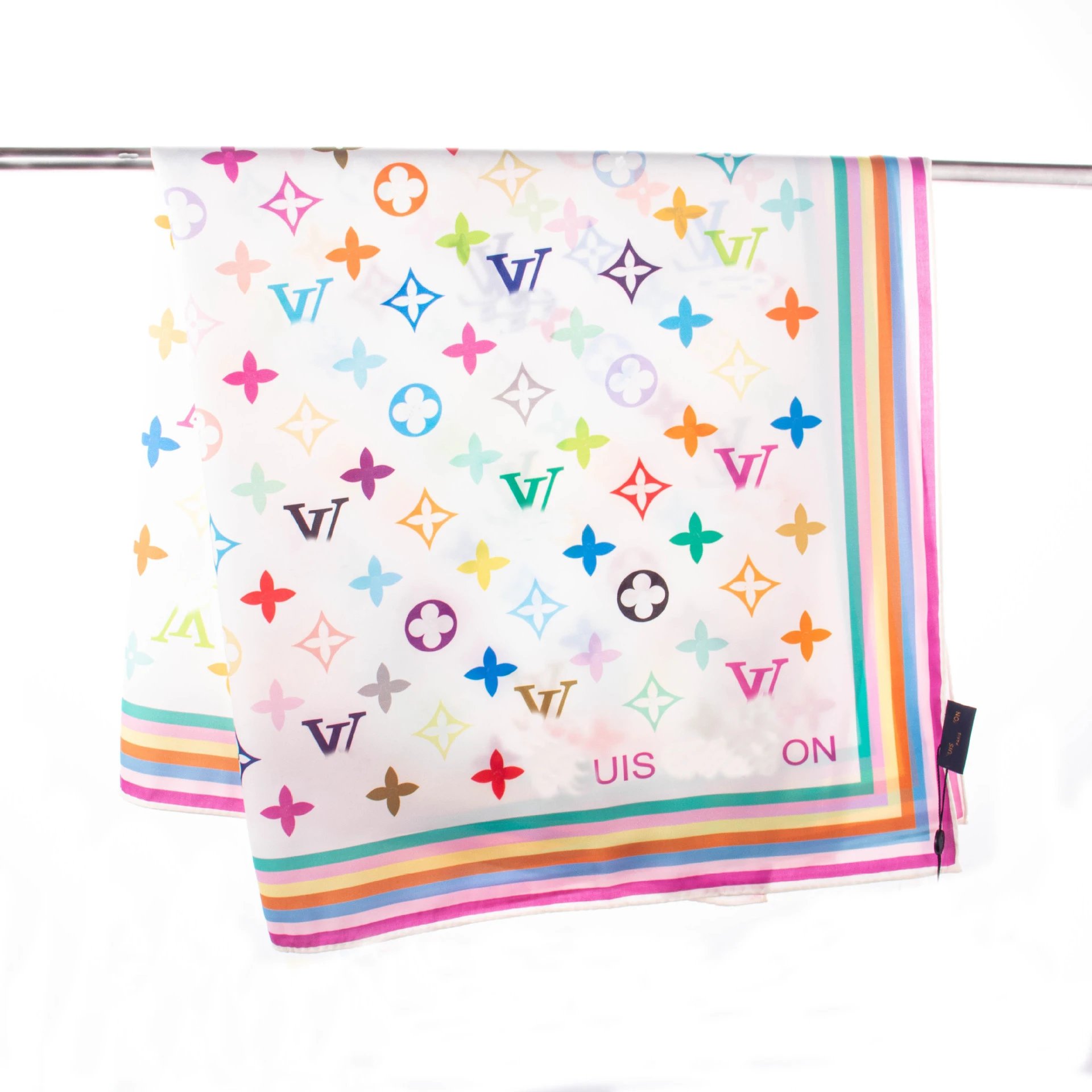 Unbranded Scarves Square scarf with multicolor floral geometric print and striped border image 5