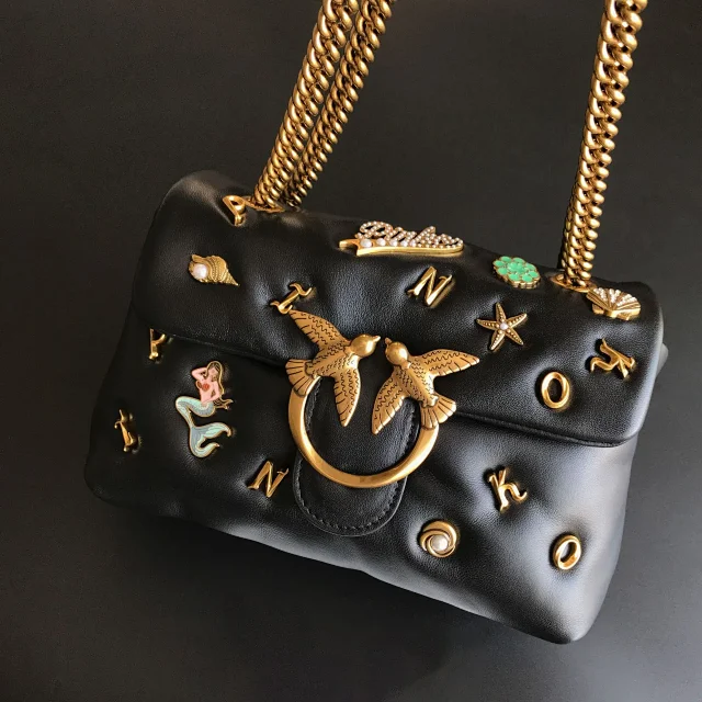 Pinko Crossbody Bags Padded quilted bag with double-bird clasp and chain strap product detail image 31