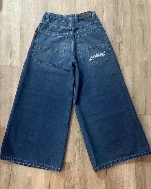 UNCOJEANS Wide-Leg Graphic Patch Jeans — N11 blue