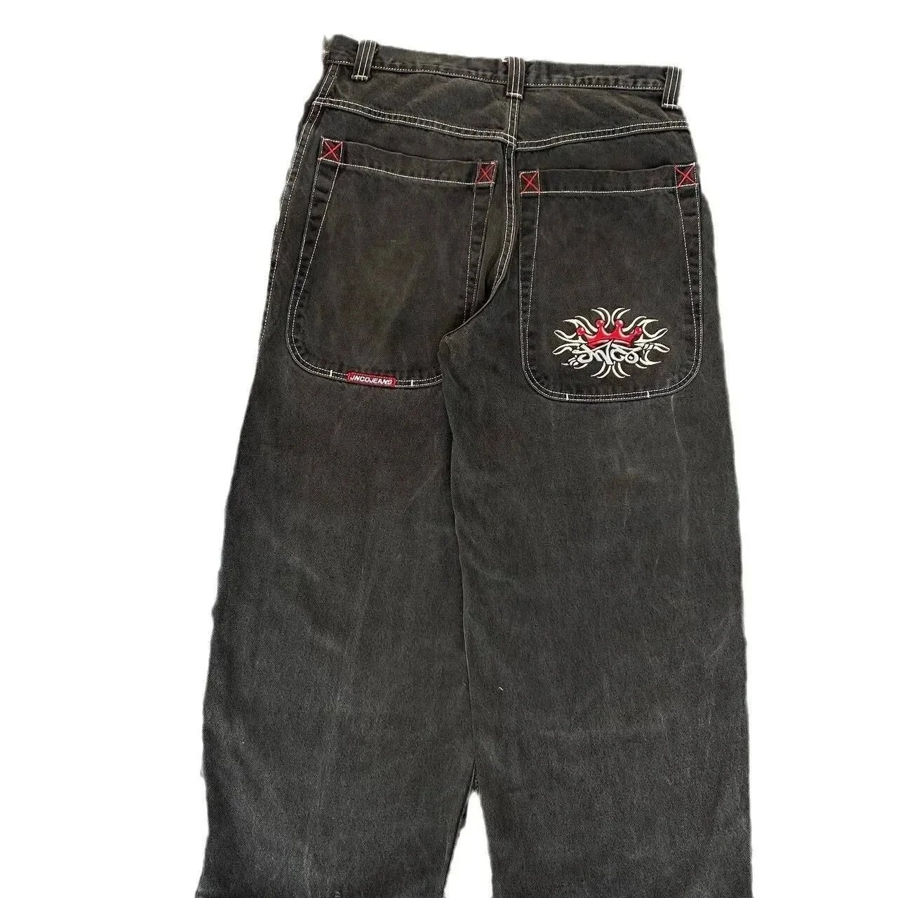 UNCOJEANS Wide-Leg Graphic Patch Jeans — N14 black