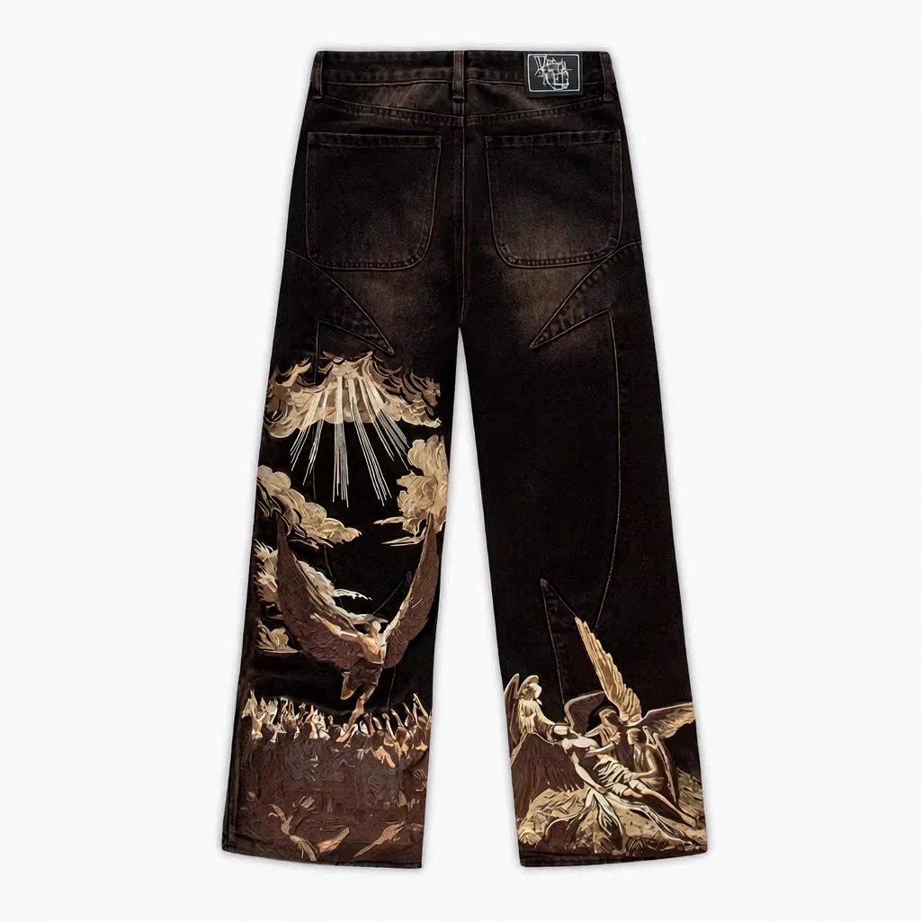 Unbranded Jeans Wide-Leg Floral Embroidered image 4