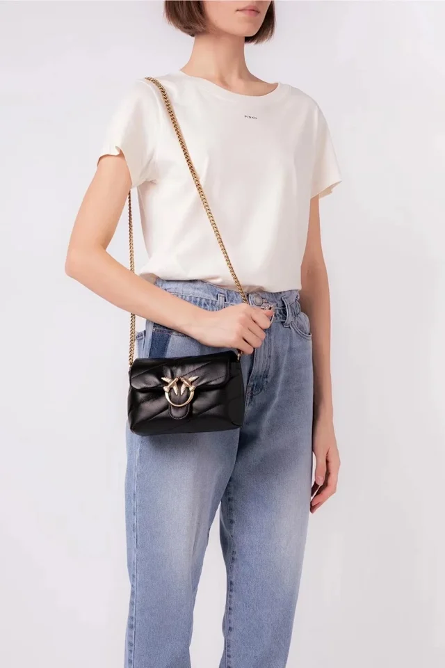 Pinko Crossbody Bags Padded quilted bag with double-bird clasp and chain strap product detail image 26