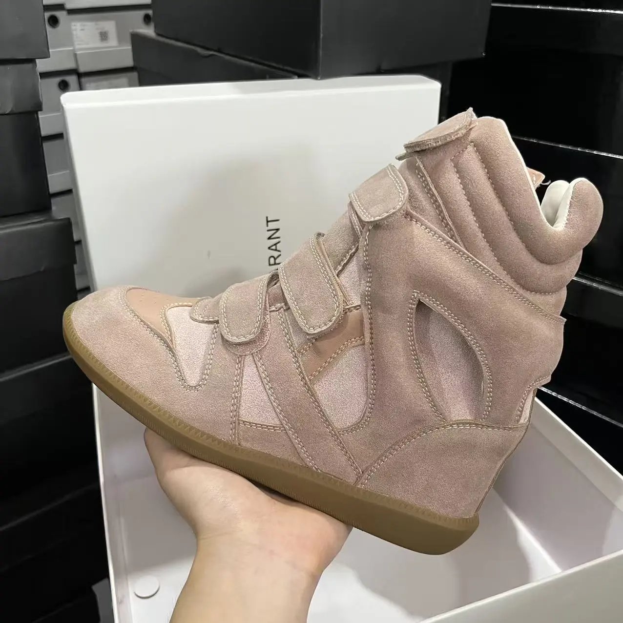 Isabel Marant Sneakers Bekett Hidden-Wedge High-Top with Hook-and-Loop Straps — Pink