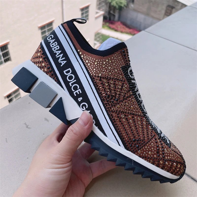 Dolce & Gabbana Sneakers Rhinestone Slip-On Chunky Sole — Style 7