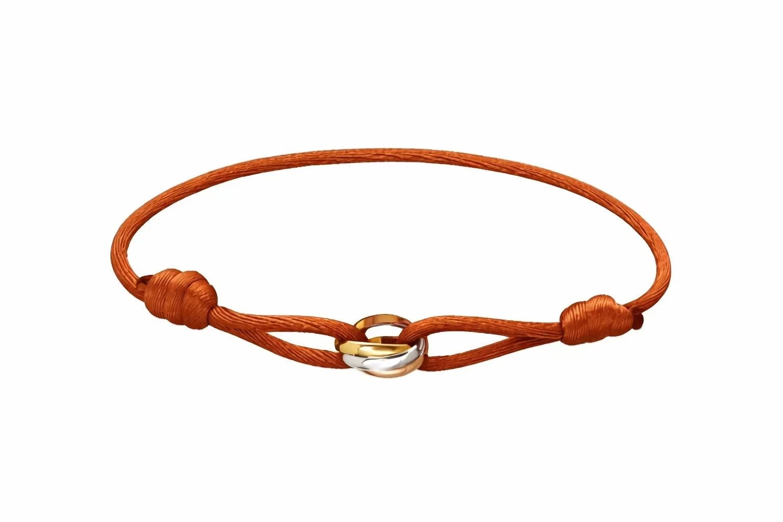 Unbranded Jewelry Adjustable Cord Bracelet with Three Interlocking Rings — Orange