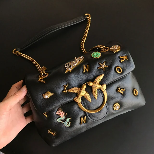 Pinko Crossbody Bags Padded quilted bag with double-bird clasp and chain strap product detail image 30