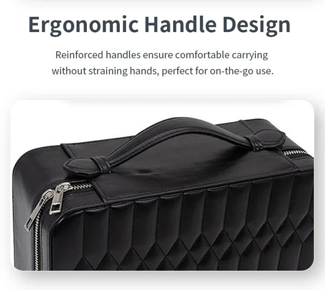 Unbranded Uncategorized Quilted PU Leather Zip Jewelry Storage Case with Handle product detail image 9