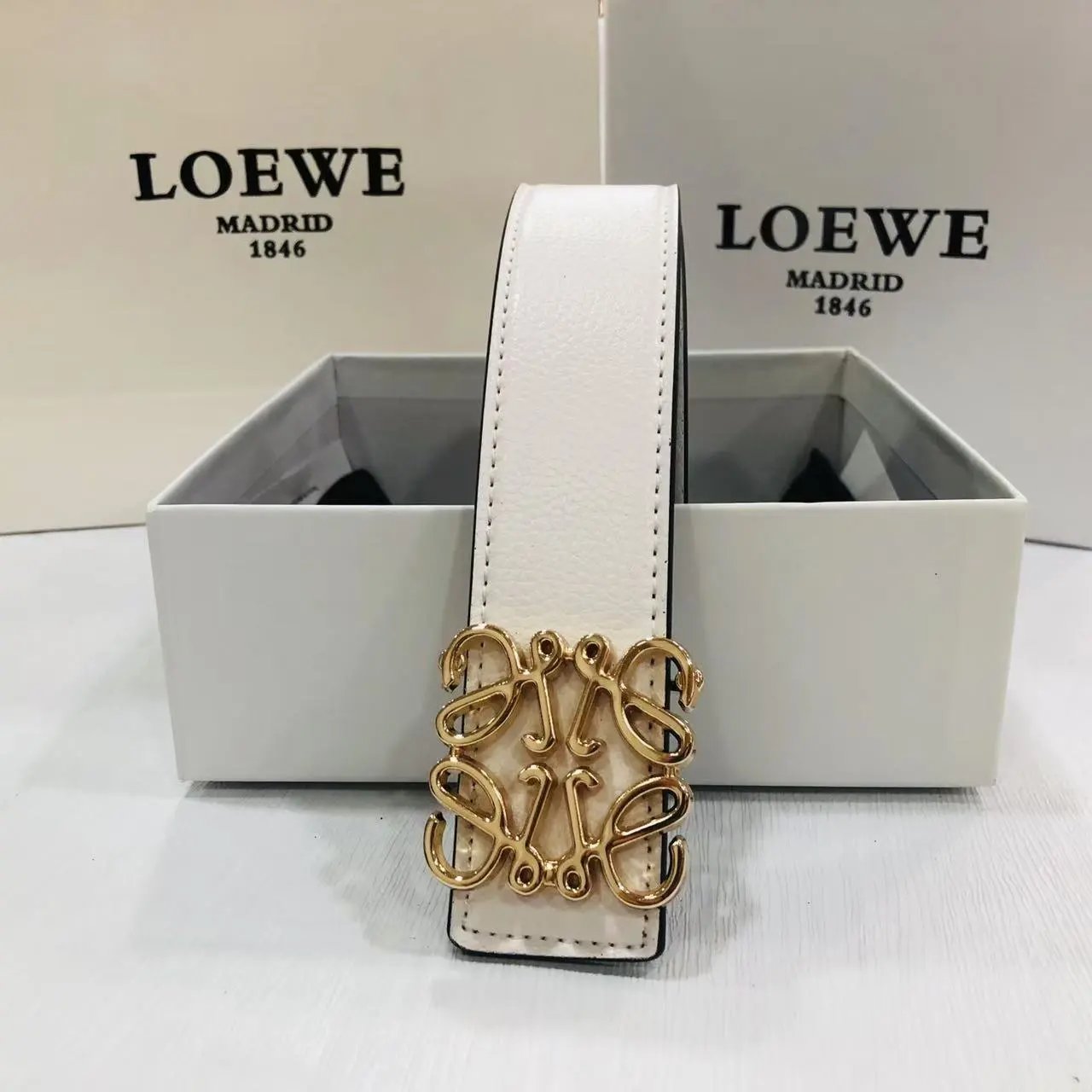 LOEWE Belts Anagram Buckle — White gold buckle