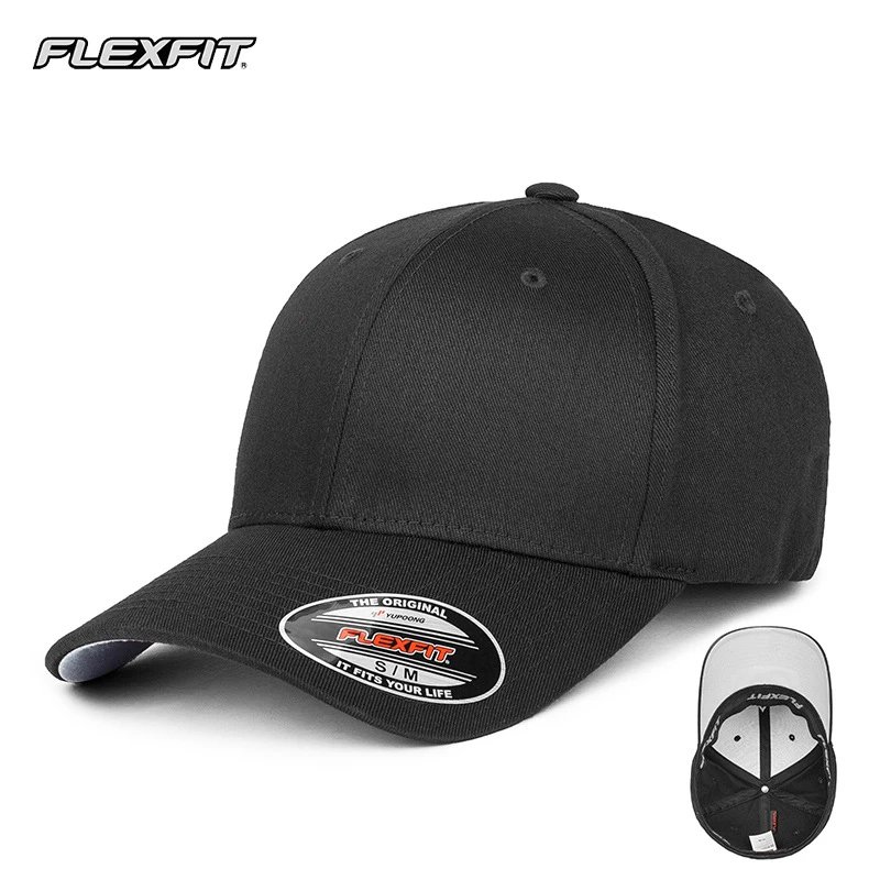 Flexfit Hats Fitted curved-brim baseball cap — Black [hat brim bottom gray】
