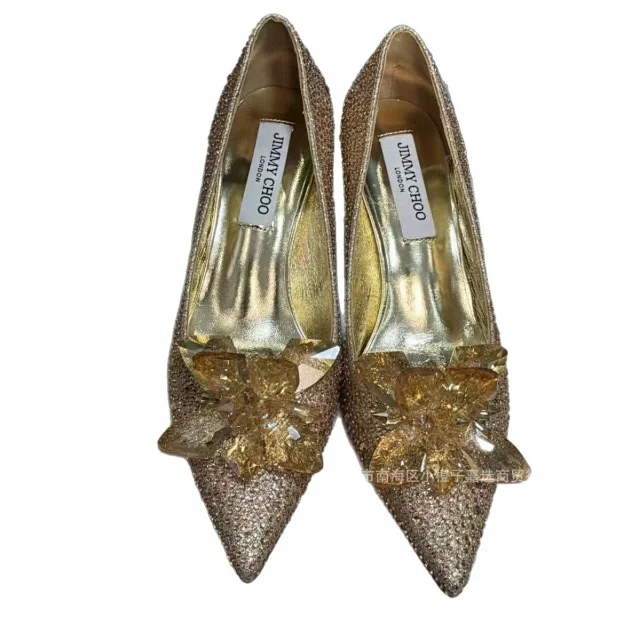 Jimmy Choo High Heels Pointed-Toe Crystal Flower Pumps product detail image 5