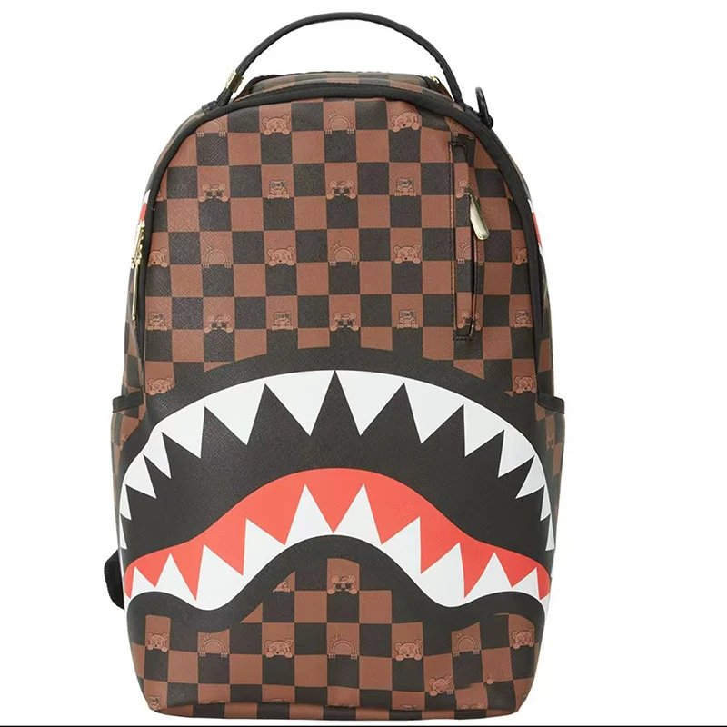 Sprayground Backpacks Shark Mouth Graphic Backpack — Brown checkerboard