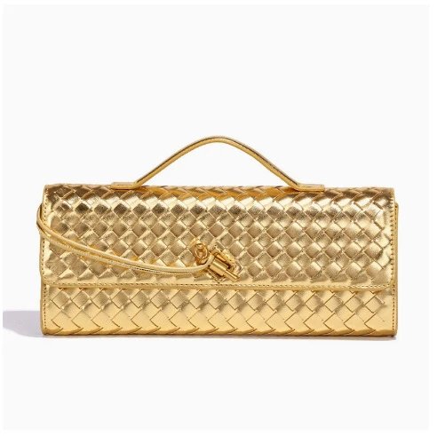 Unbranded Crossbody Bags Woven top-handle flap bag with gold-tone turn-lock — Golden